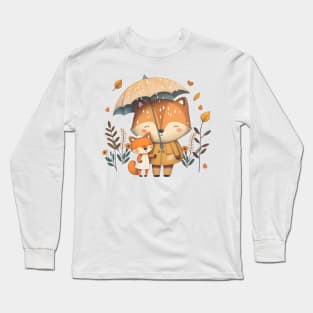 Cute Foxes Sharing an Umbrella Long Sleeve T-Shirt